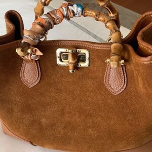 Italian leather/suede pocketbook with bamboo handles